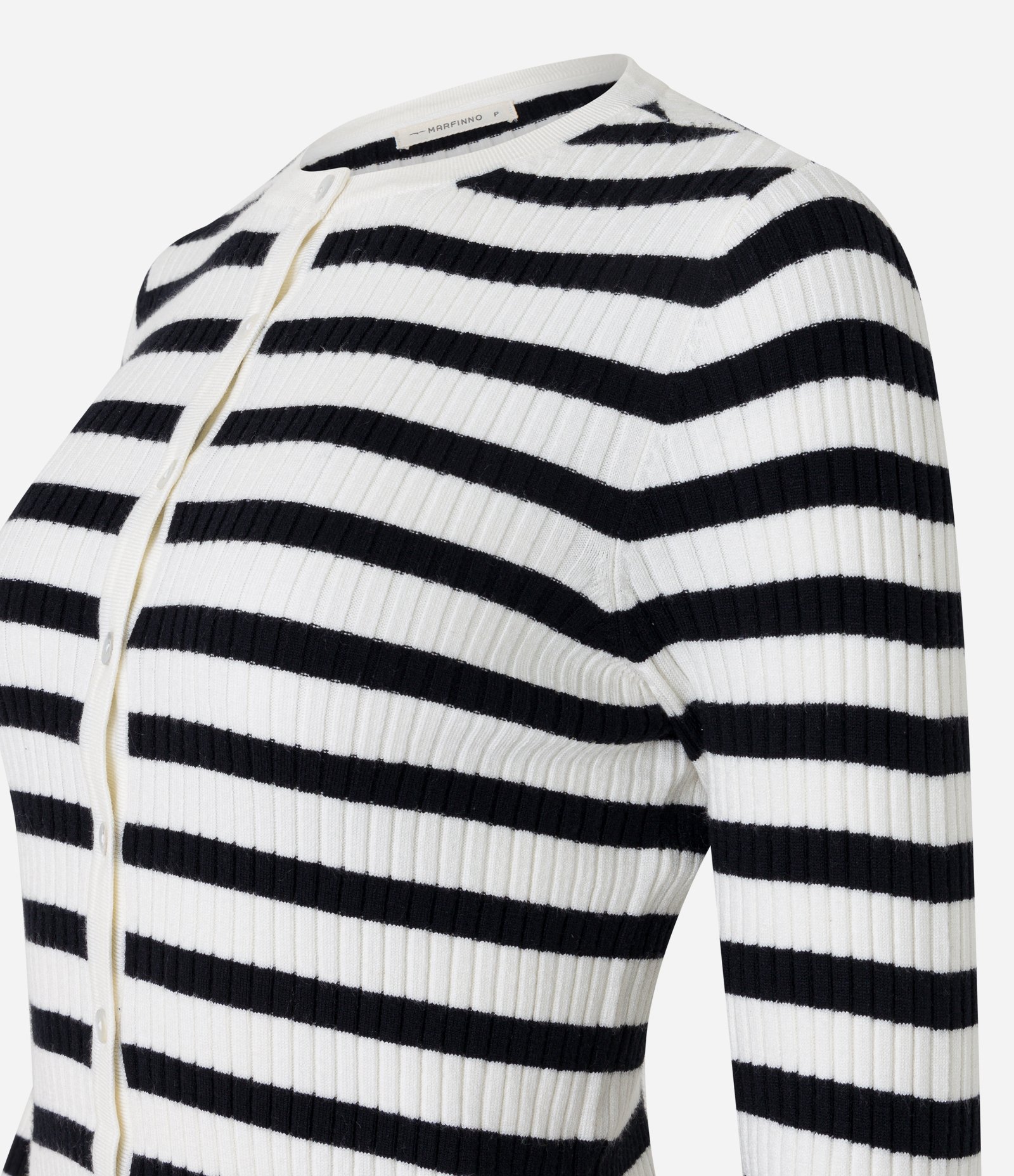Cardigan em Tricô com Abotoamento e Estampa Listrada Branco/ Preto 7