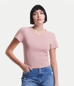 Blusa Cropped em Meia Malha com Efeito Lavado