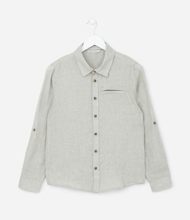 Camisa Manga Longa Infantil em Linho - Tam 5 A 14 anos