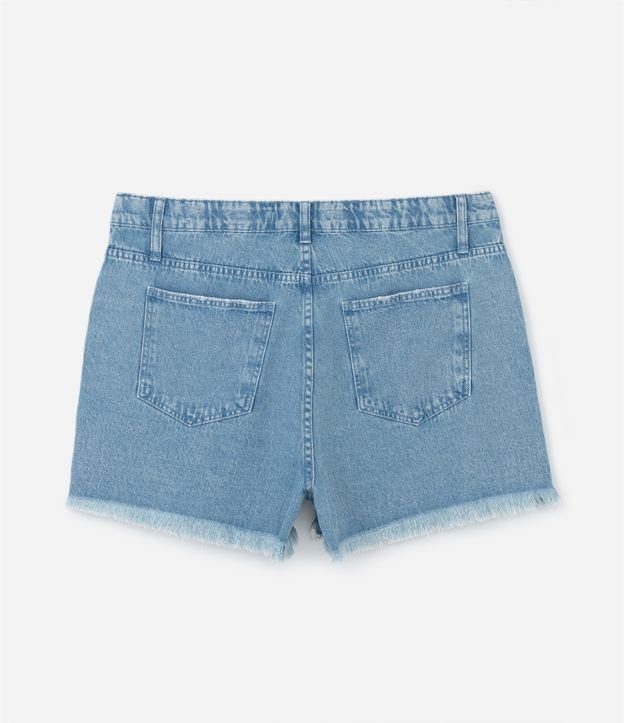 Short Mom Jeans com Puídos Grandes na Barra e Franjinhas de Strass Curve & Plus Size Azul 7