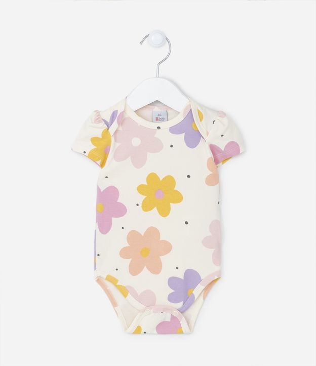 Body Infantil em Meia Malha com Estampa de Flores - Tam 0 a 18 meses