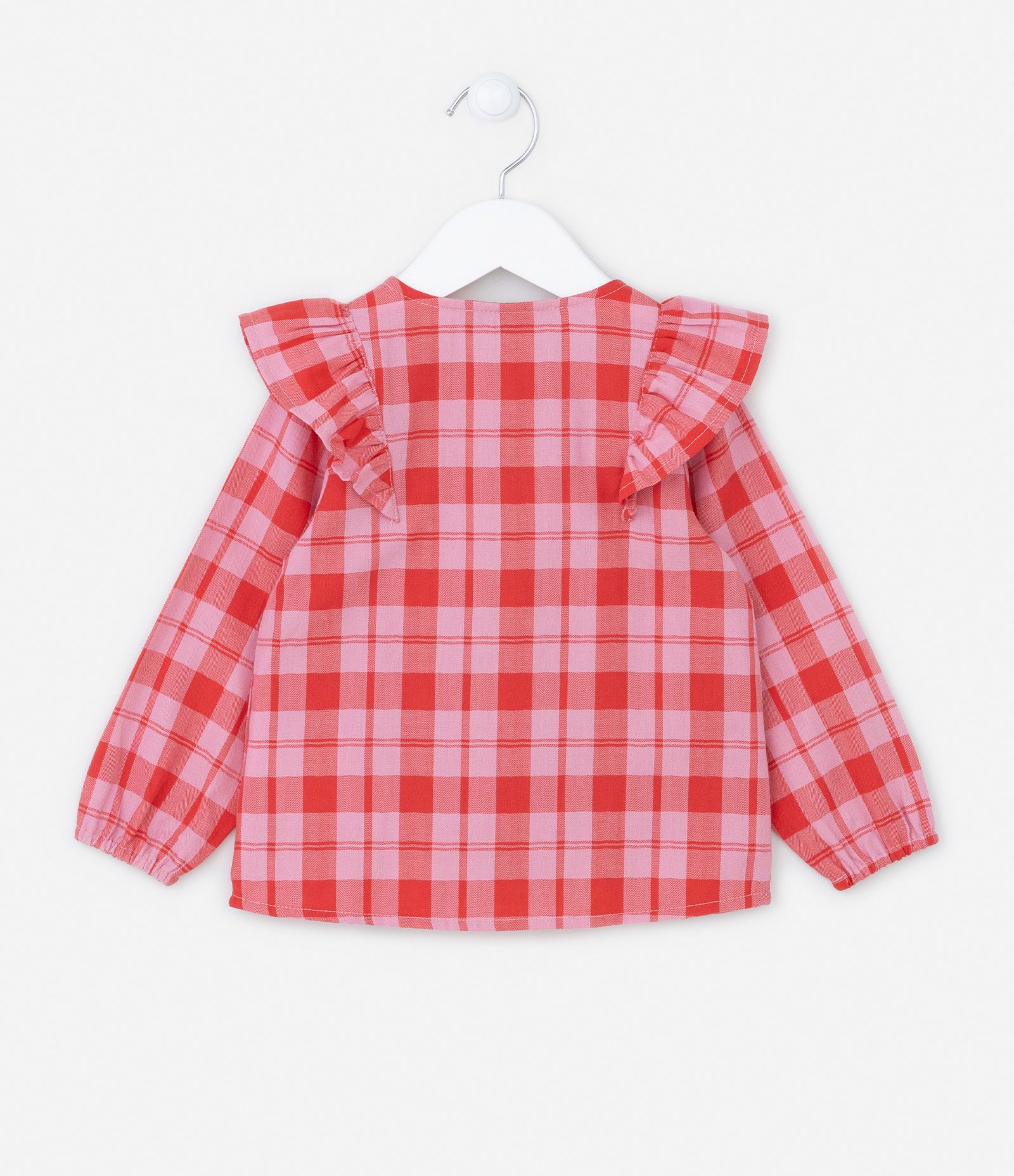 Camisa Infantil em Tricoline com Estampa Xadrez - Tam 1 a 5 Anos Vermelho/Rosa 2