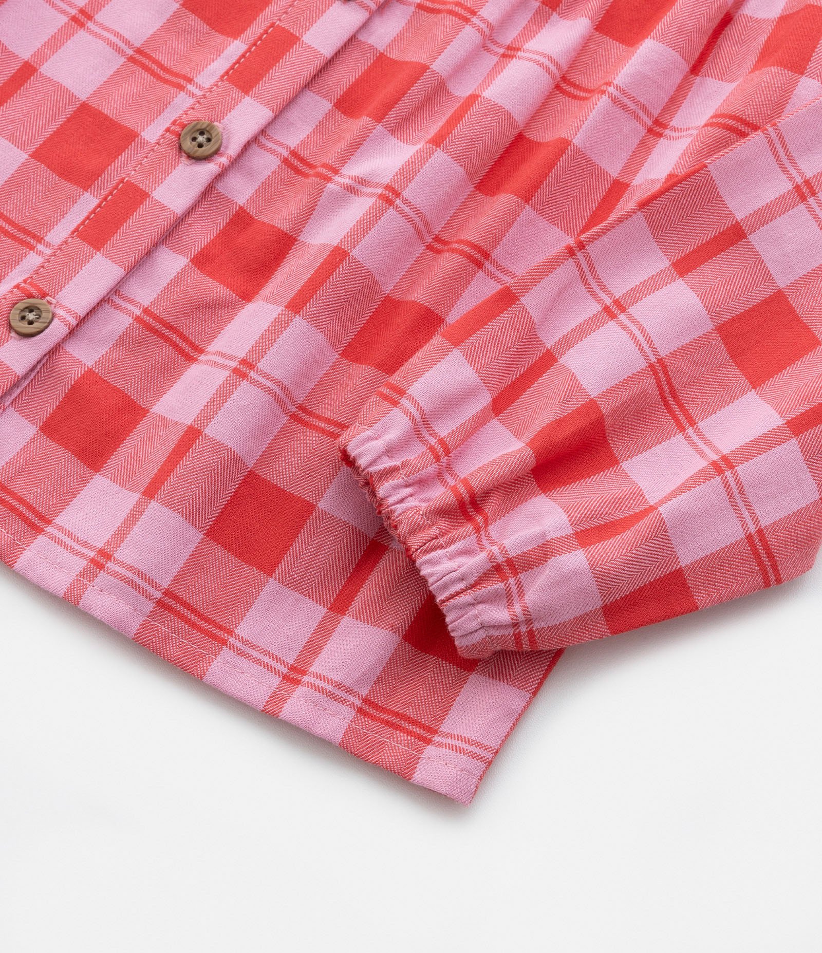 Camisa Infantil em Tricoline com Estampa Xadrez - Tam 1 a 5 Anos Vermelho/Rosa 4