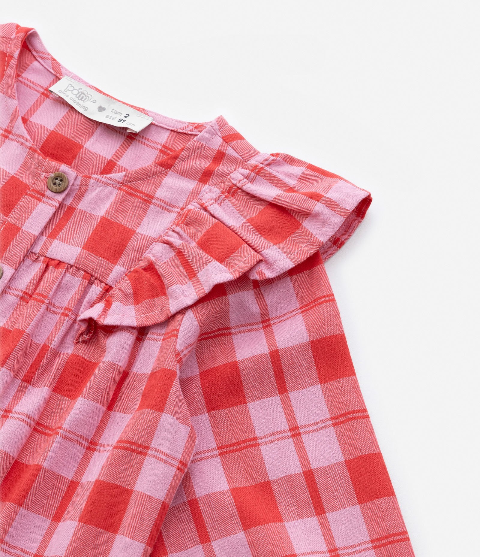 Camisa Infantil em Tricoline com Estampa Xadrez - Tam 1 a 5 Anos Vermelho/Rosa 5