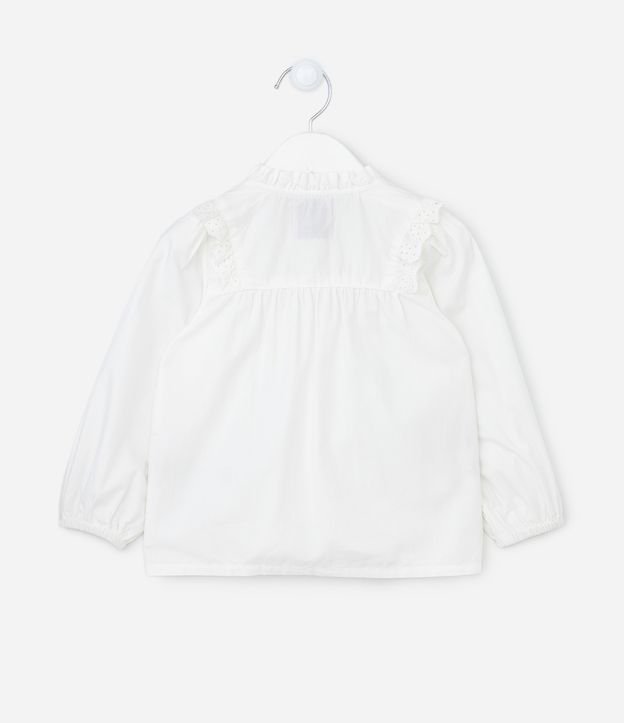 Camisa Infantil em Tricoline com Babado em Broderie - Tam 1 a 5 Anos Branco Neve 2