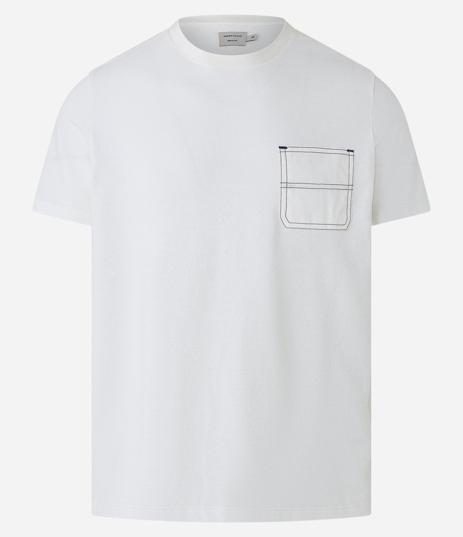 Camiseta Regular Texturizada com Bolso e Costura Contrastante Bege 6