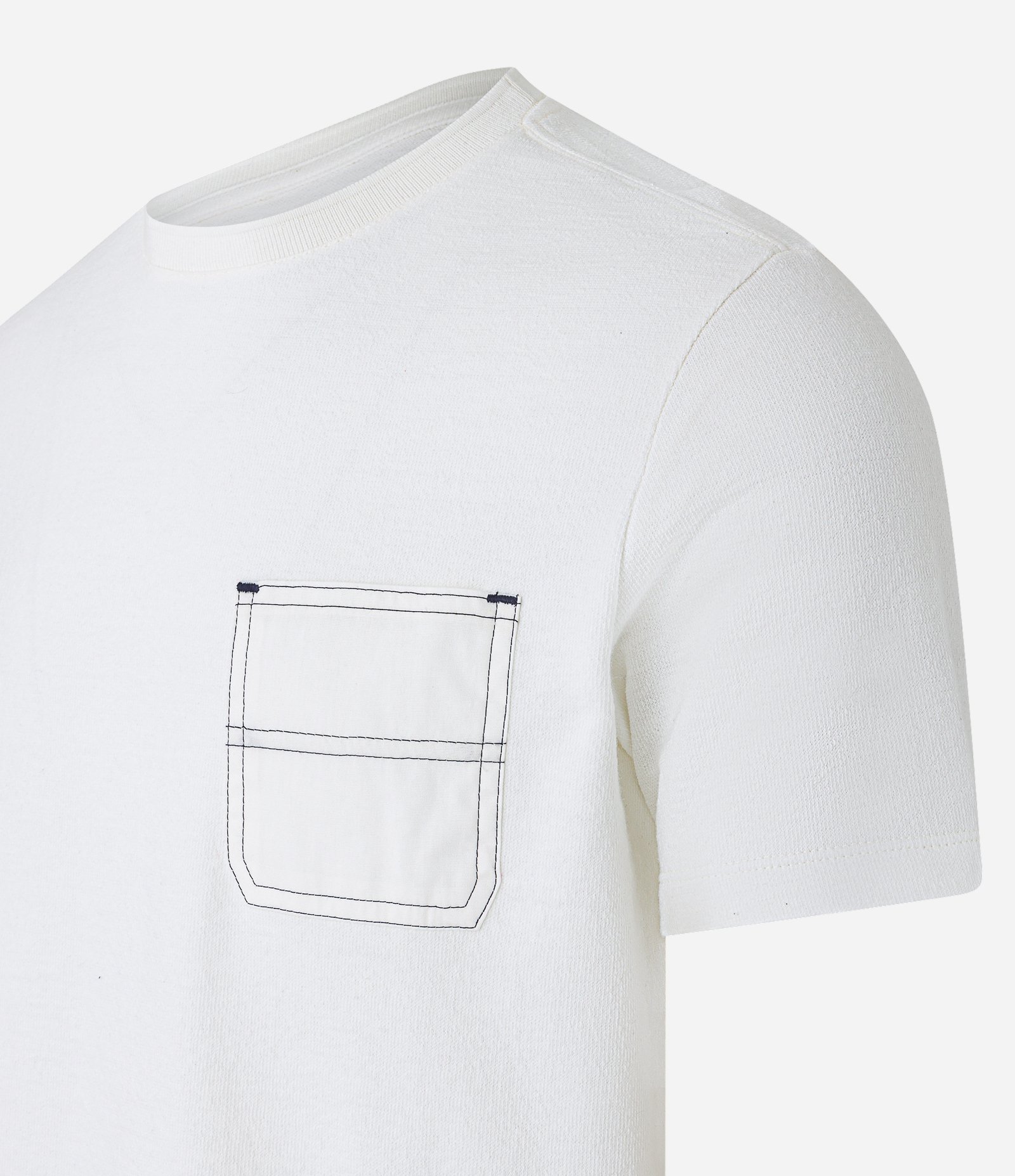 Camiseta Regular Texturizada com Bolso e Costura Contrastante Bege 7