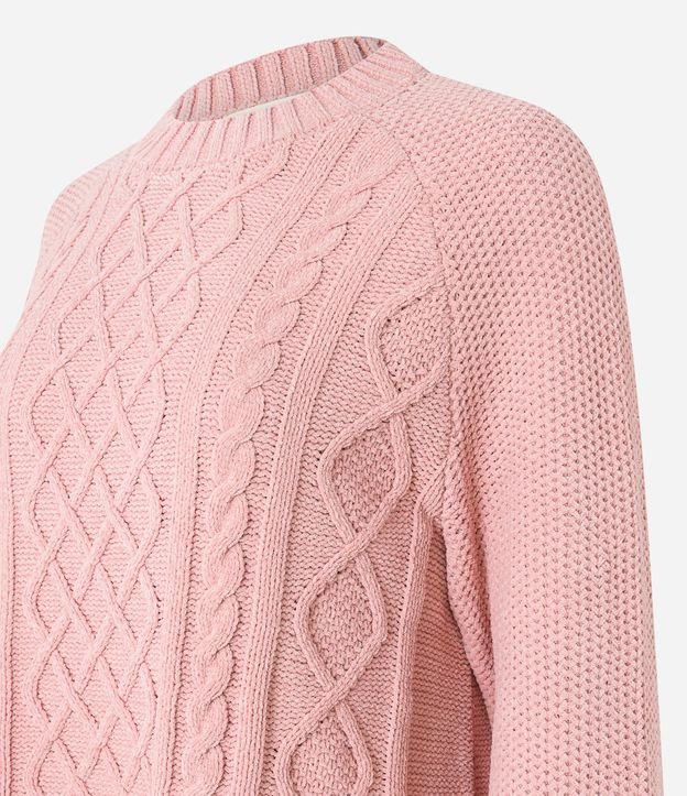 Suéter em Tricô com Texturas Diversas Rosa 8