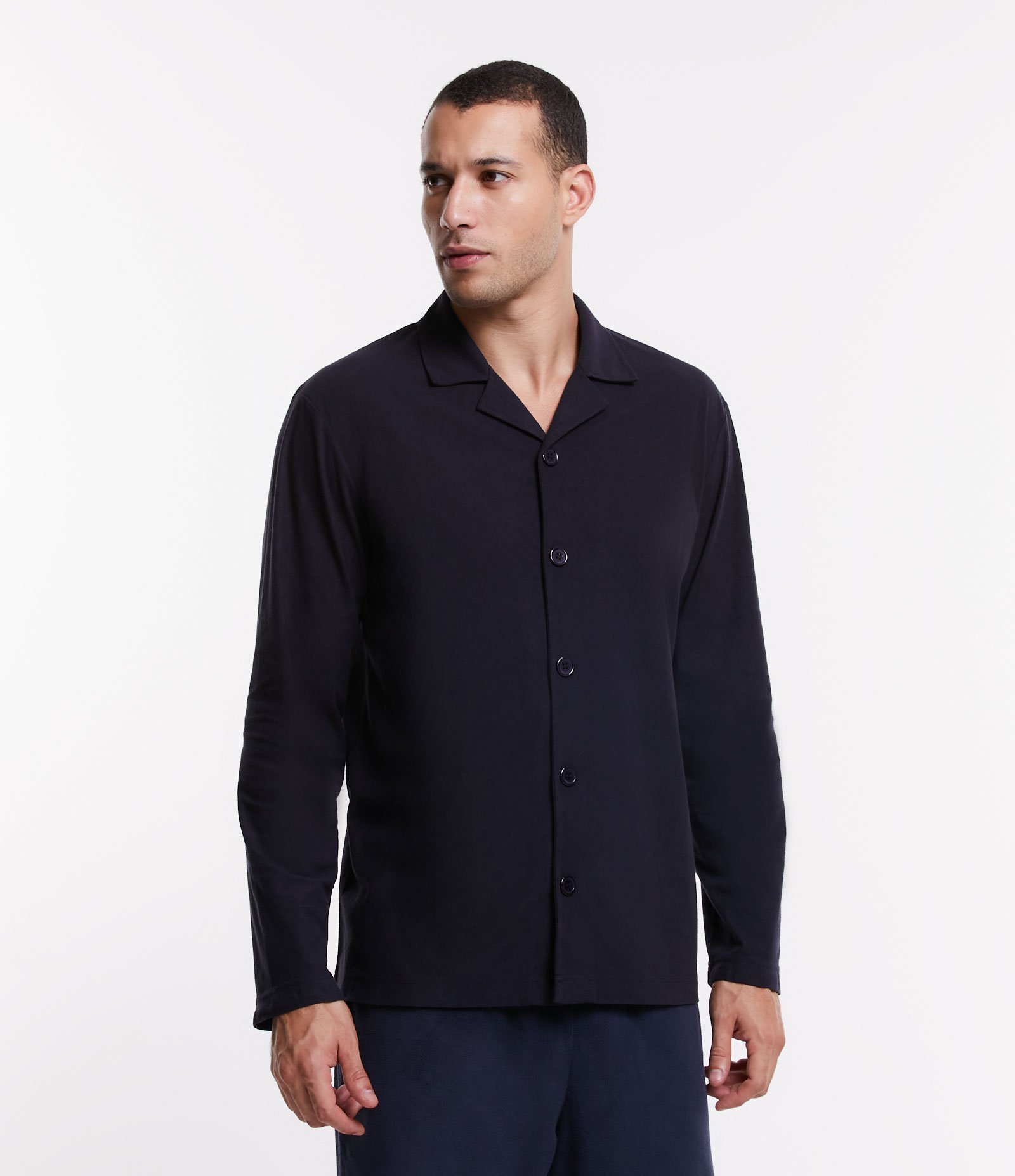 Camisa de Pijama em Fleece com Abotoamento Frontal Azul 1