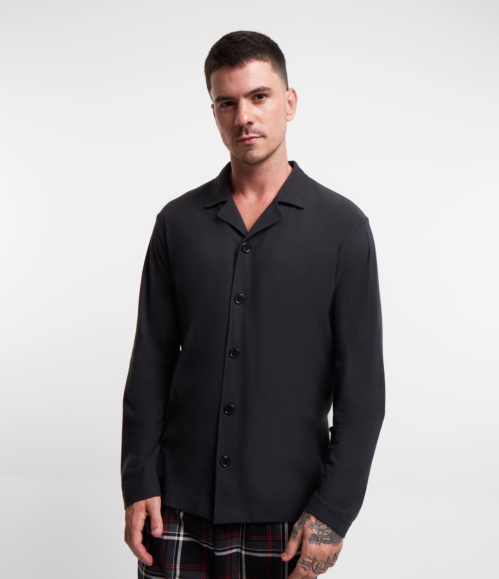 Camisa de Pijama em Fleece com Abotoamento Frontal Preto 1