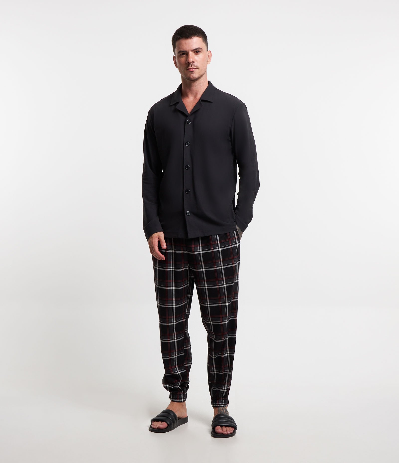 Camisa de Pijama em Fleece com Abotoamento Frontal Preto 2