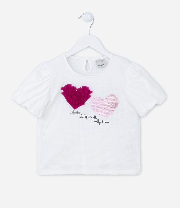 Blusa Infantil com Coração em Organza e Paetê - Tam 5 a 14 Anos