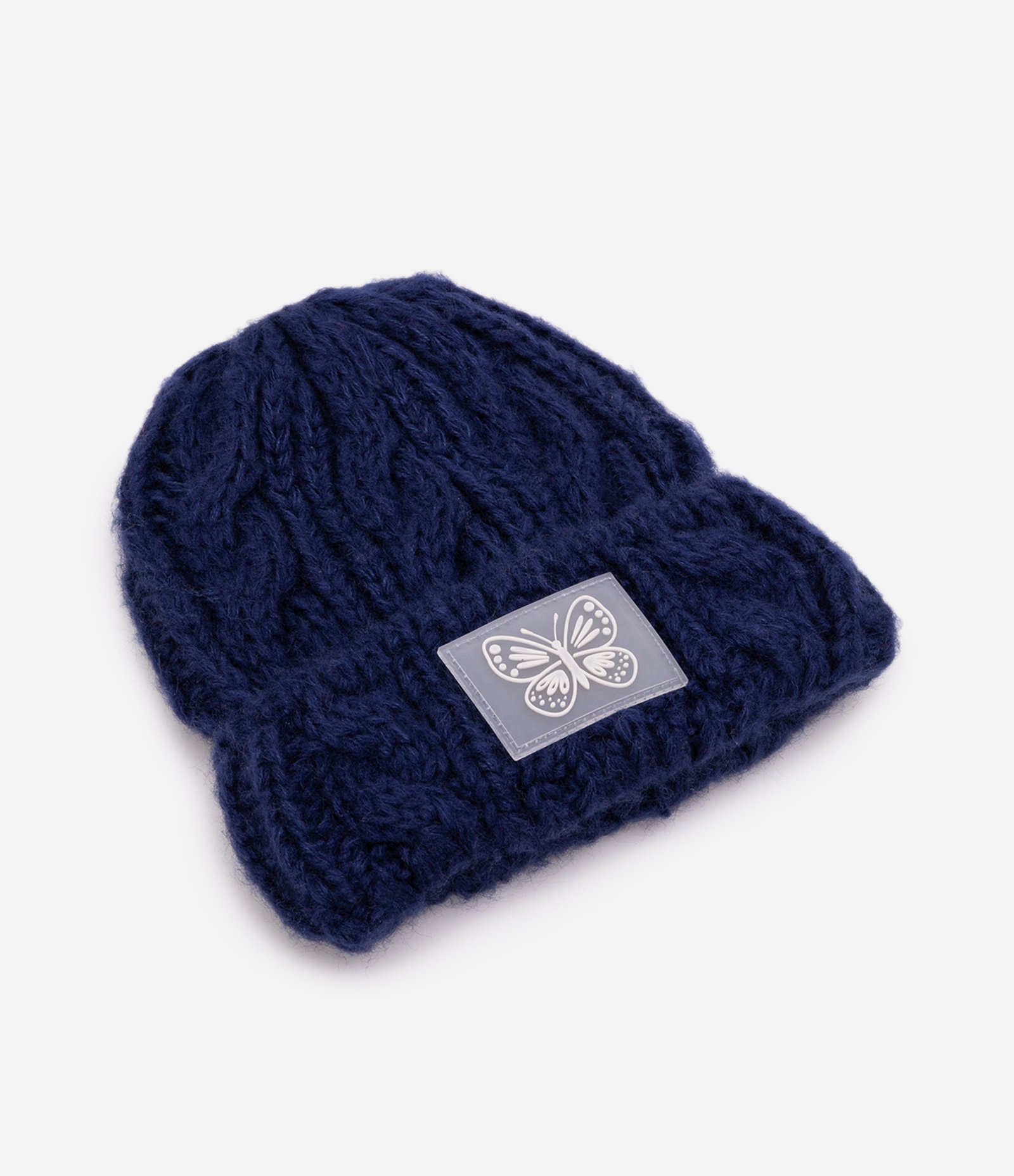 Gorro Infantil em Tricô com Patch Emborrachado de Borboleta - Tam U Azul 1