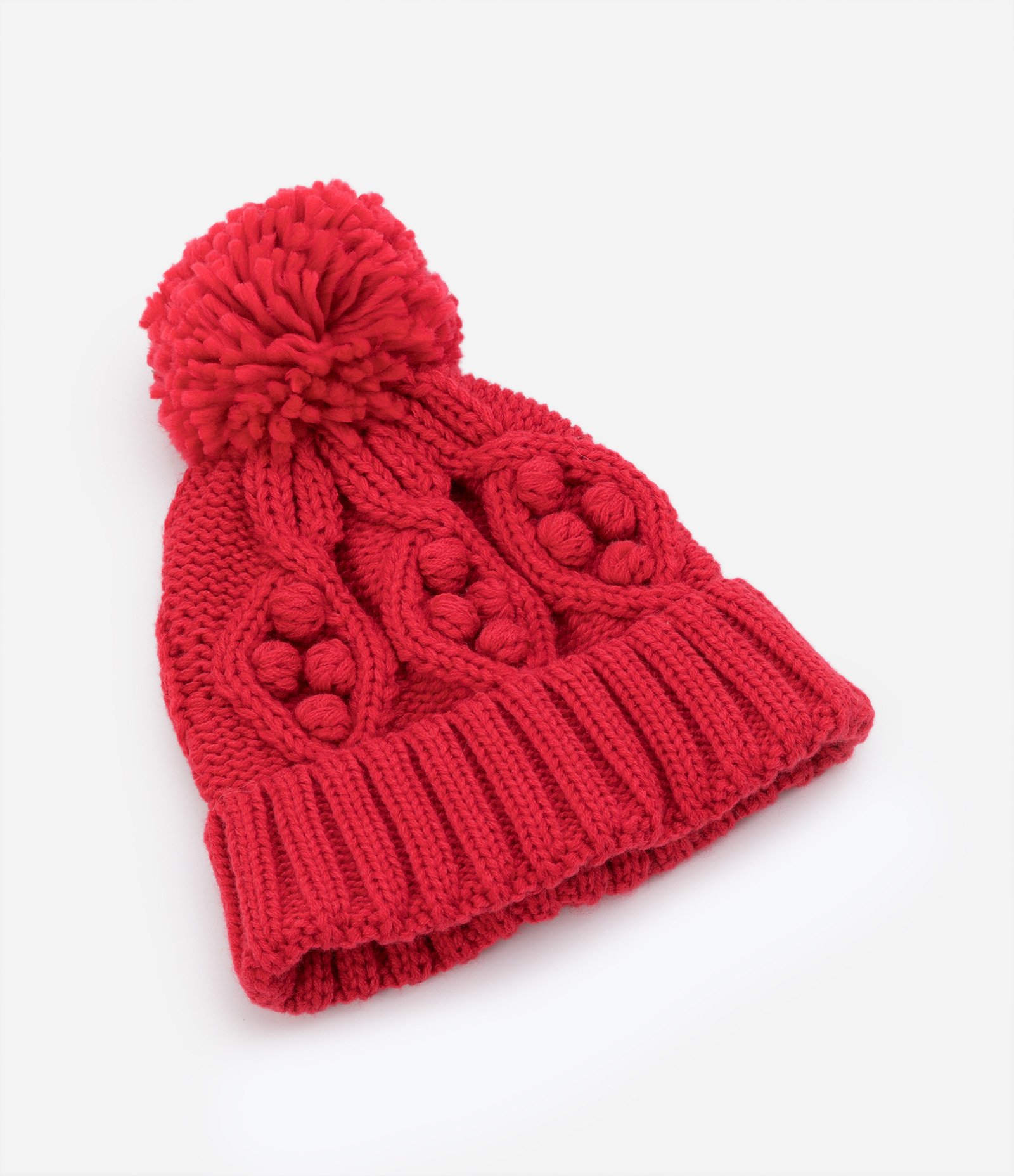 Gorro Infantil em Tricô Trabalhado e Pompom Vermelho 1