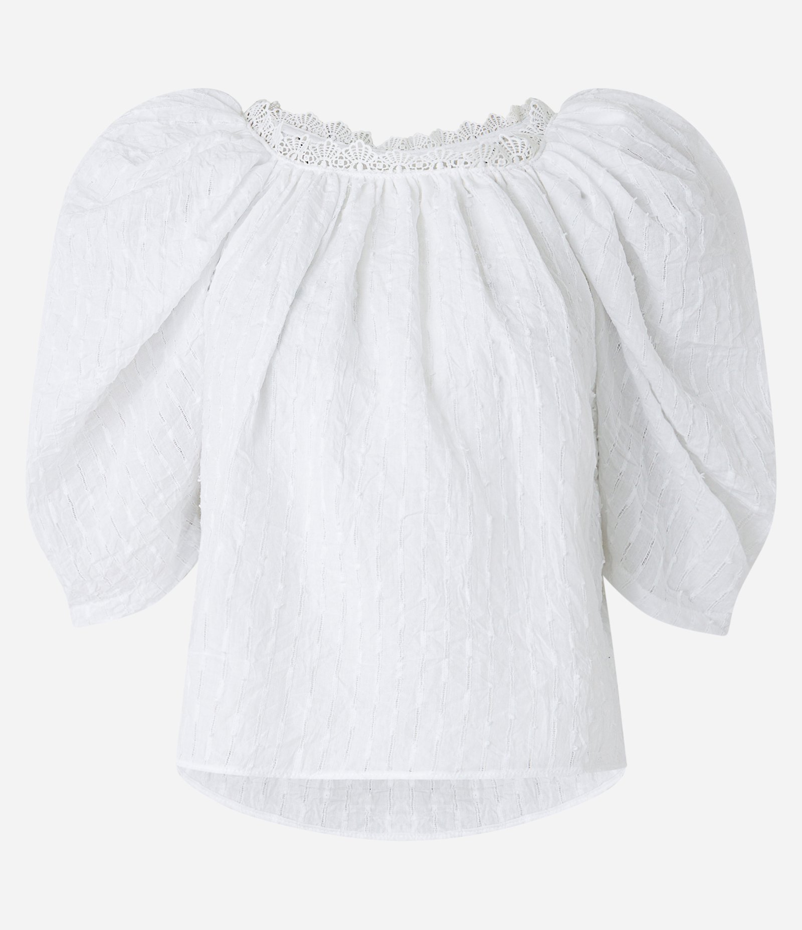 Blusa Manga Bufante com Renda e Textura Maquinetada Branco 1