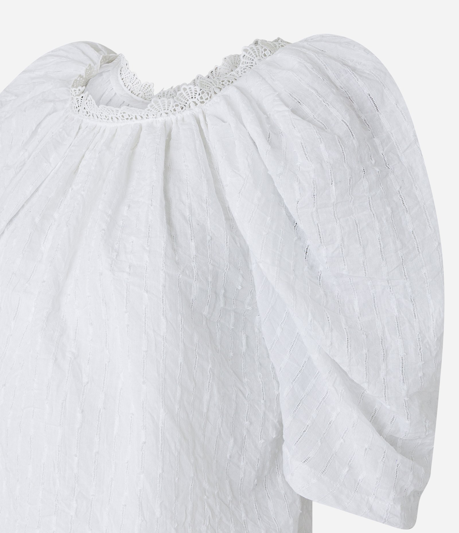 Blusa Manga Bufante com Renda e Textura Maquinetada Branco 2