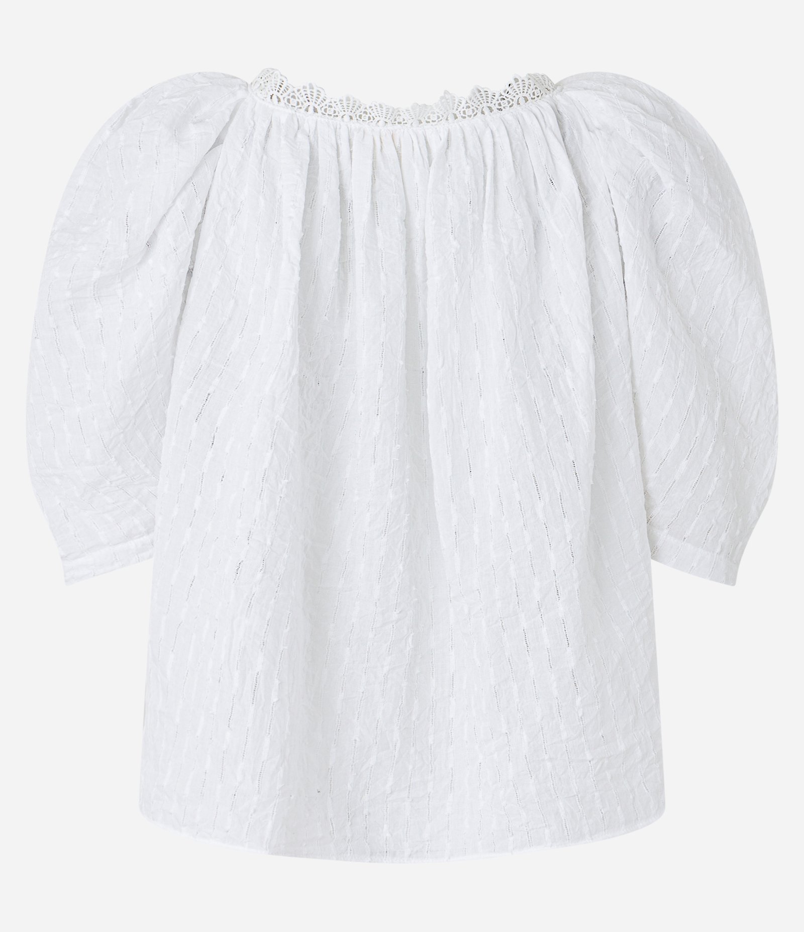 Blusa Manga Bufante com Renda e Textura Maquinetada Branco 3