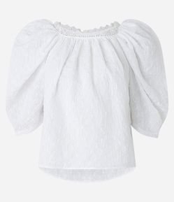 Blusa Manga Bufante com Renda e Textura Maquinetada