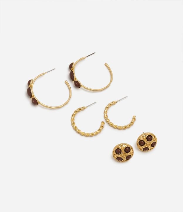 Kit 03 Argolas em Metal Texturizado com Resinas