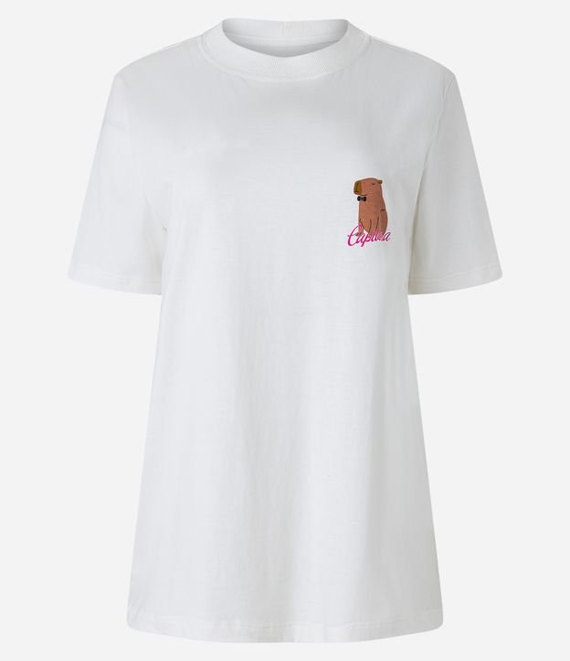 Camiseta Alongada em Meia Malha com Estampa Capivara Frente e Costas Branco 5