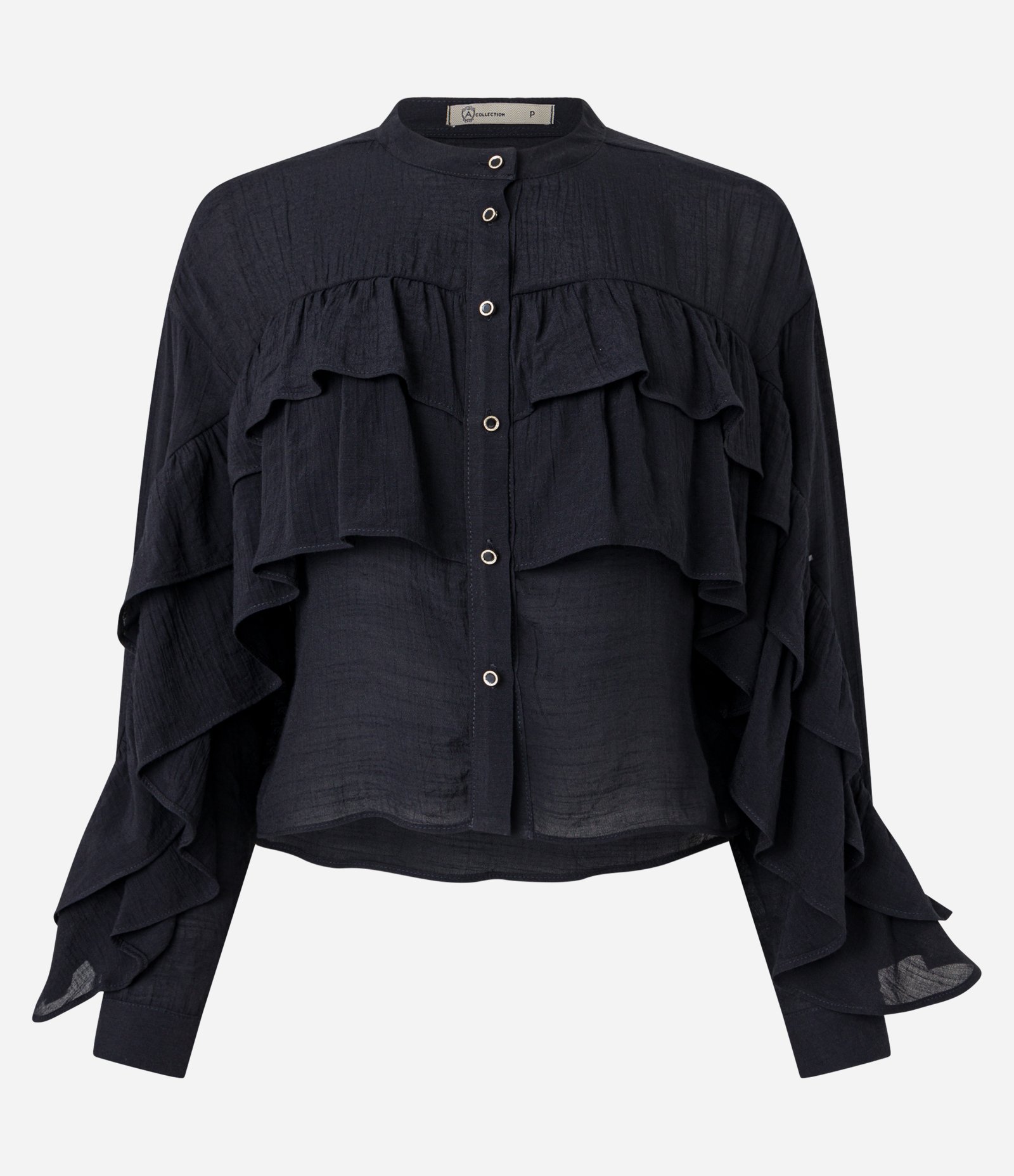 Camisa em Viscose com Babados no Busto e Mangas Preto 5