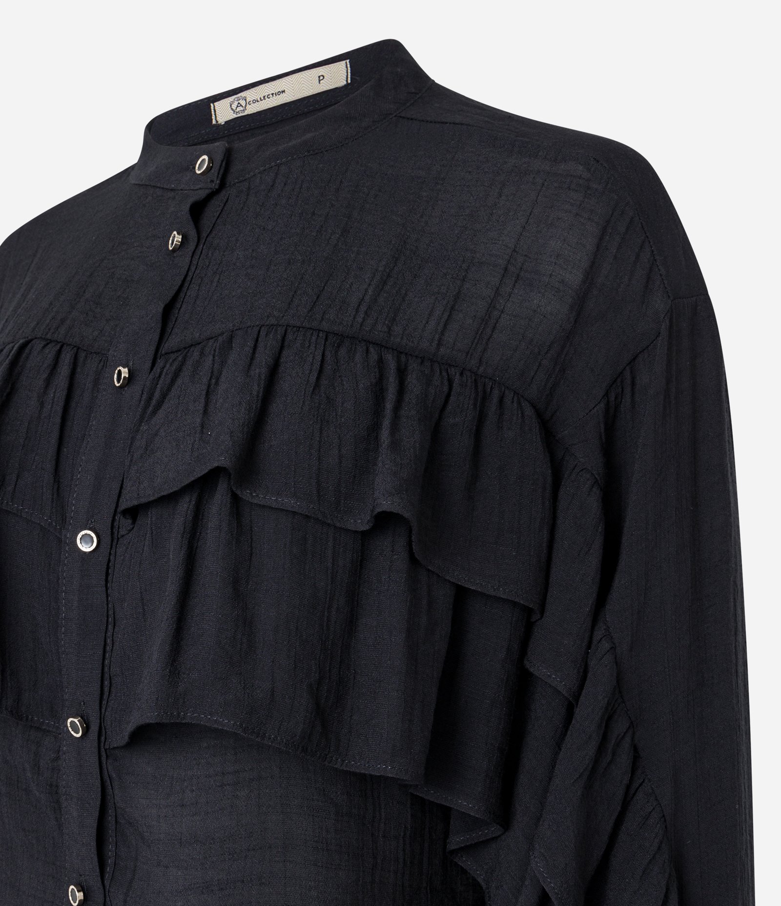 Camisa em Viscose com Babados no Busto e Mangas Preto 6
