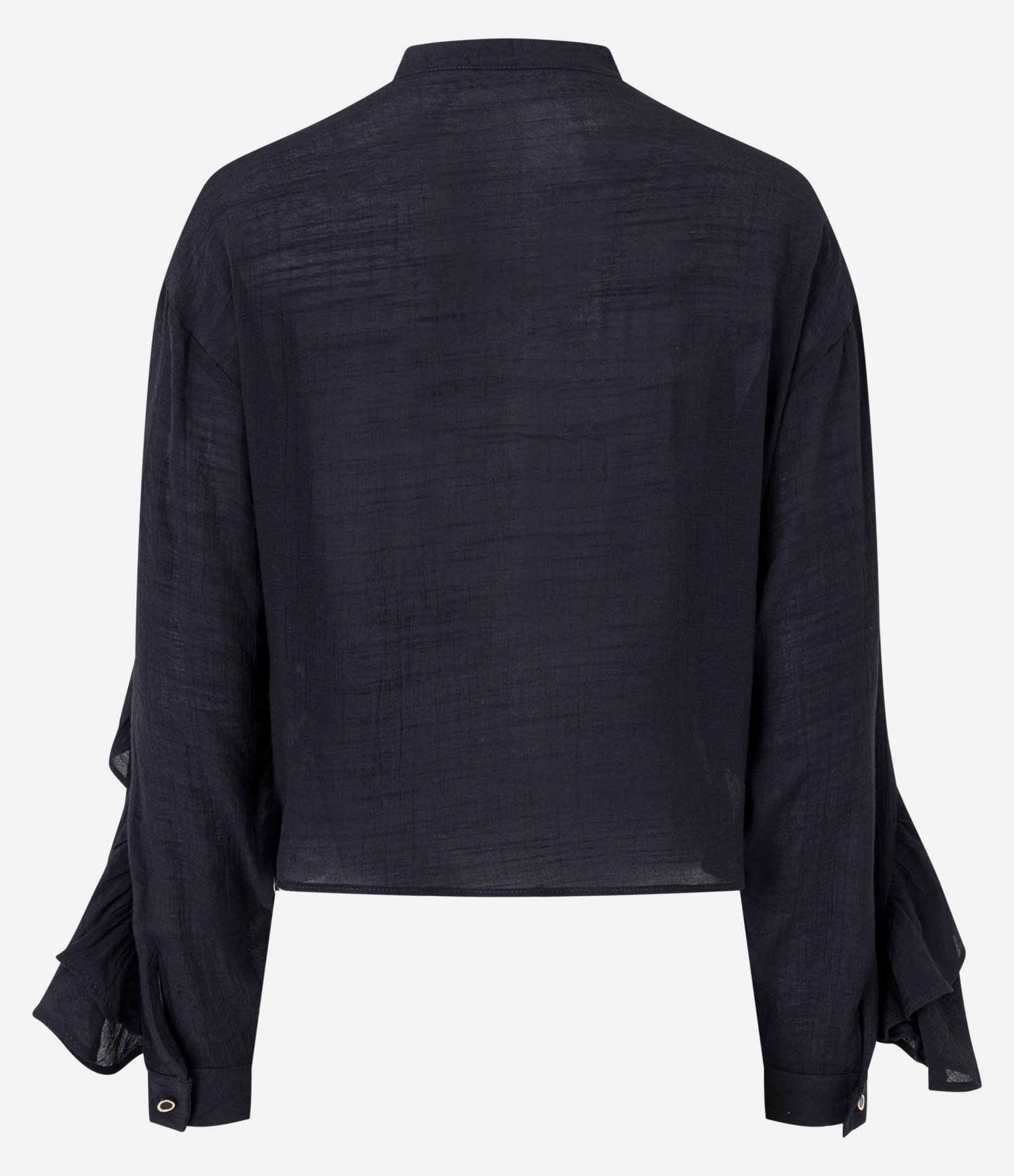 Camisa em Viscose com Babados no Busto e Mangas Preto 7