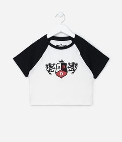 Blusa Cropped Infantil com Estampa do Brasão RBD - Tam 7 a 14 anos