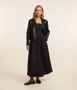 Vestido Longo Evasê Tomara Que Caia em Tricoline com Bolsos