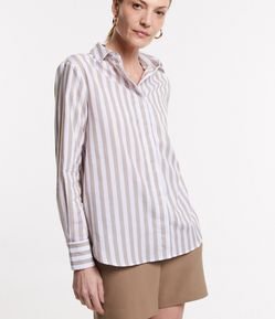 Camisa em Tricoline com Cava Deslocada e Estampa Listras