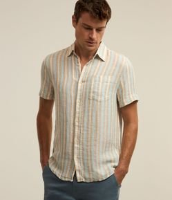Camisa em Linho e Viscose com Estampa Listrada
