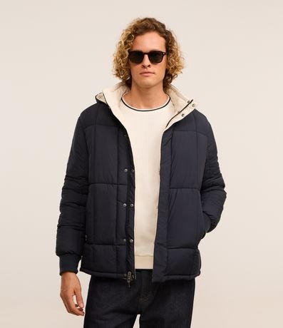 Jaqueta Puffer Dupla Face com Capuz e Gola Alta
