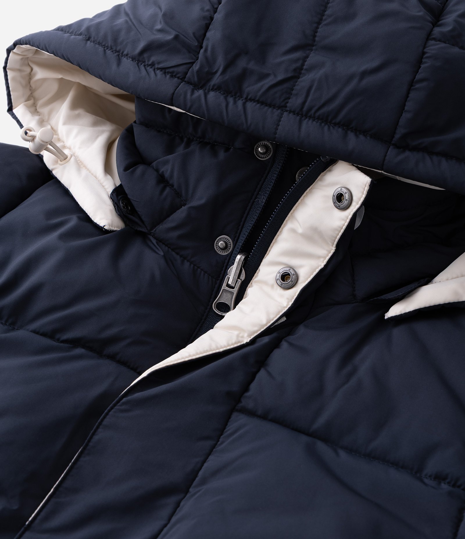 Jaqueta Puffer Dupla Face com Capuz e Gola Alta Azul / Off White 15