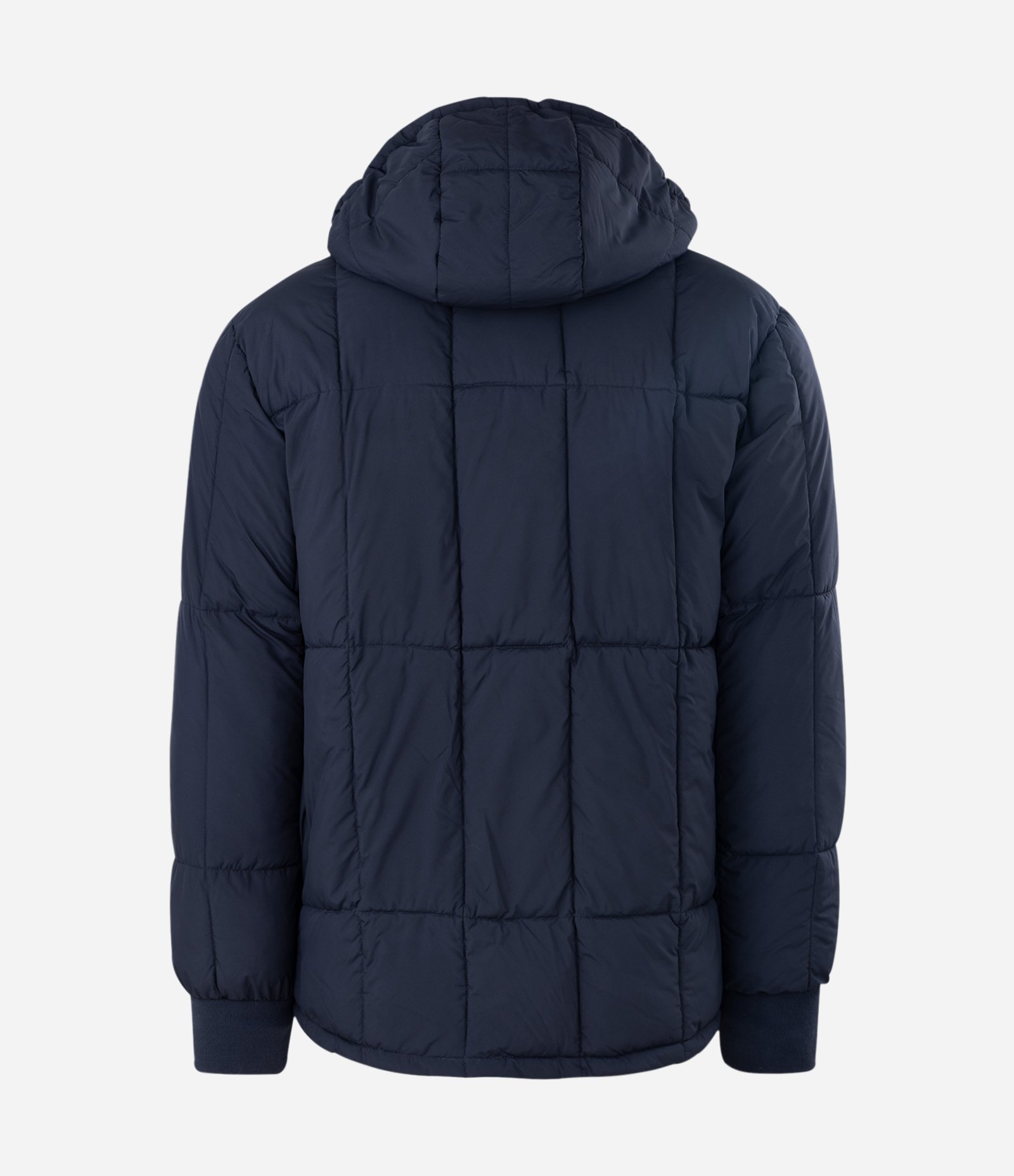 Jaqueta Puffer Dupla Face com Capuz e Gola Alta Azul / Off White 18