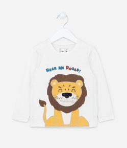 Camiseta Infantil com Estampa Interativa de Leão - Tam 1 a 5 anos
