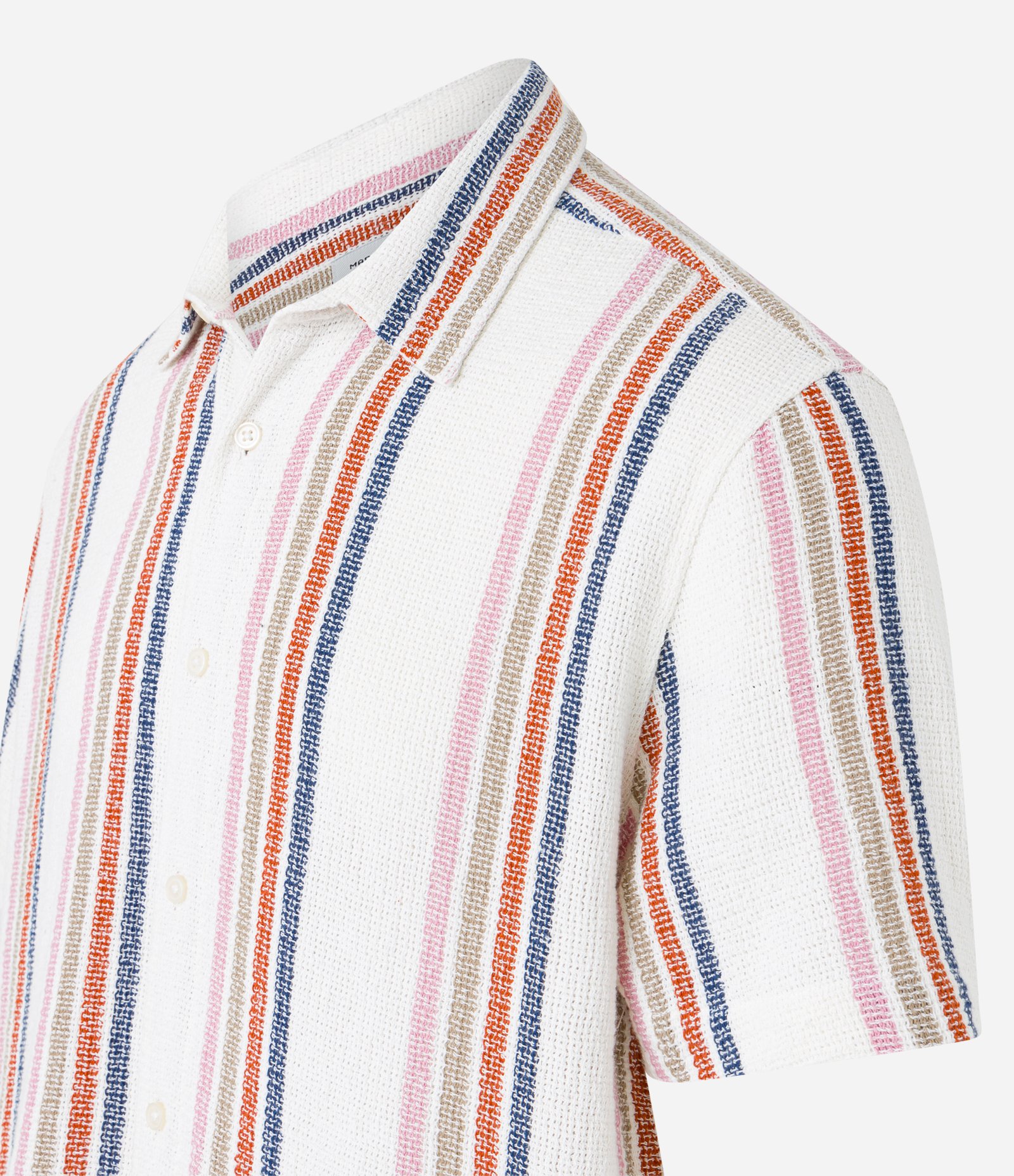 Camisa Texturizada em Algodão com Estampa de Listras Azul/Laranja/Bege 8