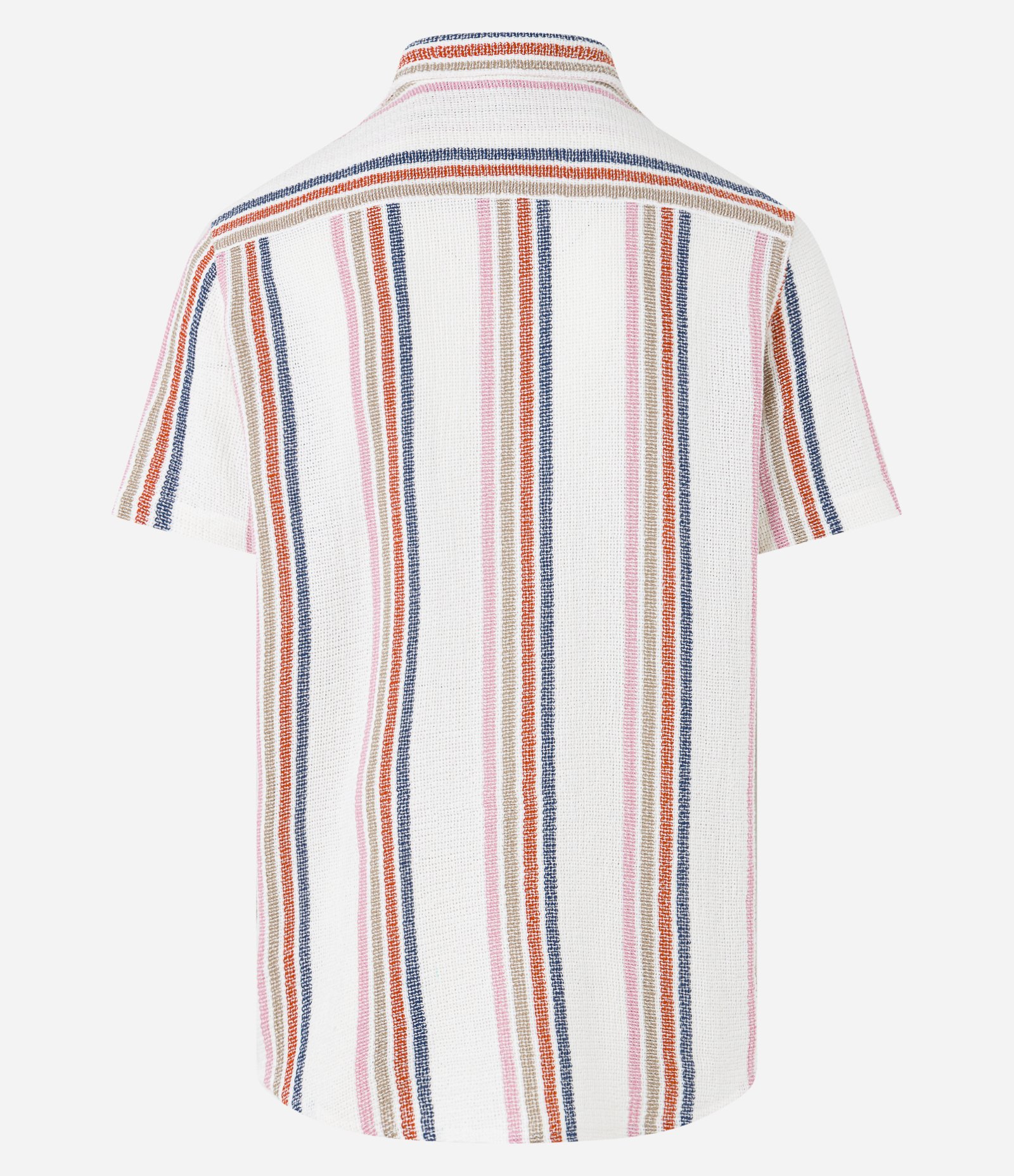 Camisa Texturizada em Algodão com Estampa de Listras Azul/Laranja/Bege 9