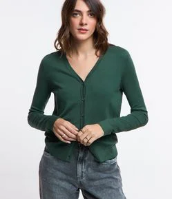 Cardigan em Tricô com Fechamento em Botões