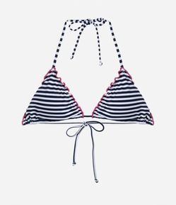 Biquíni Top Cortininha em Poliamida com Frufru na Borda e Estampa Listrada