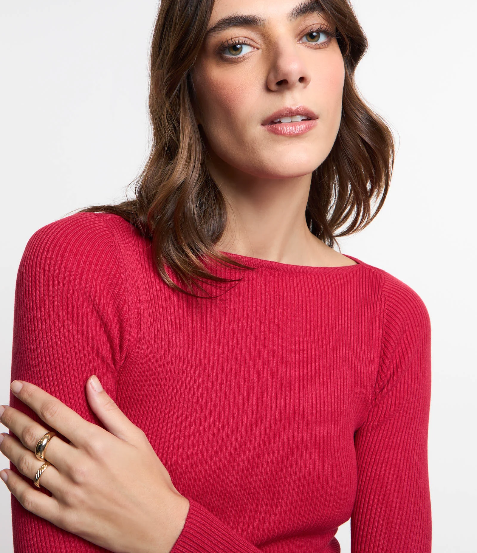 Vestido Midi Justo em Tricô com Gola Canoa Vermelho 2