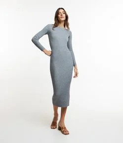 Vestido Midi Justo em Tricô com Gola Canoa