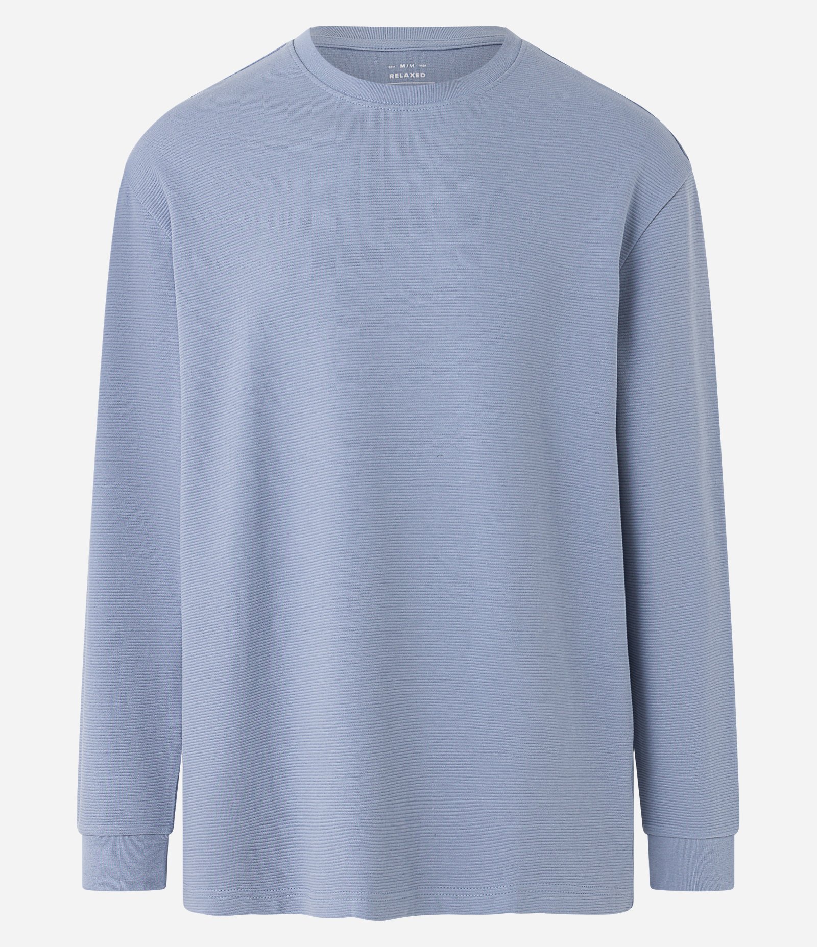 Camiseta Relaxed em Meia Malha com Textura e Manga Longa Azul 1
