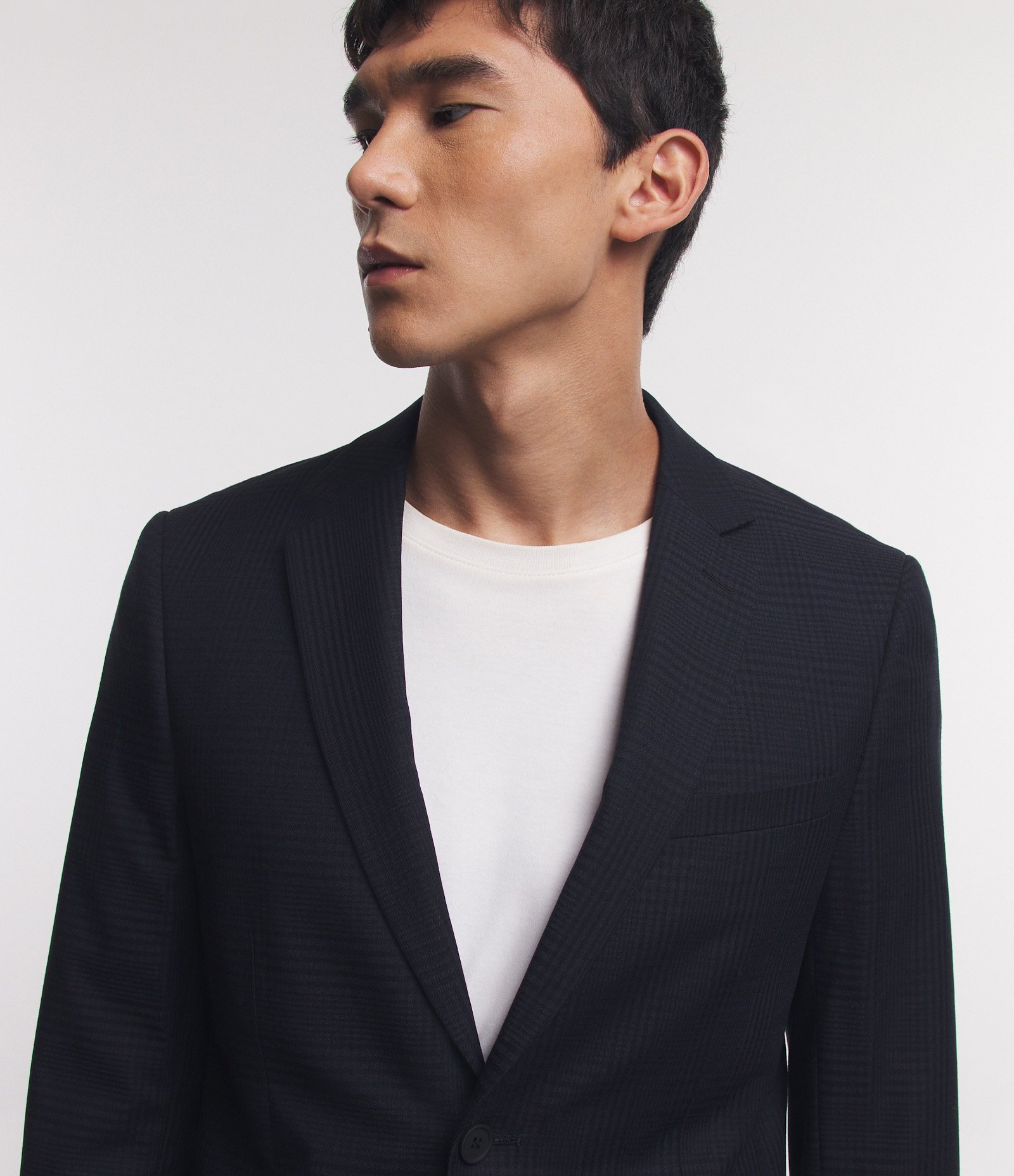 Paletó em Microfibra Xadrez com Lapelas Preto 3