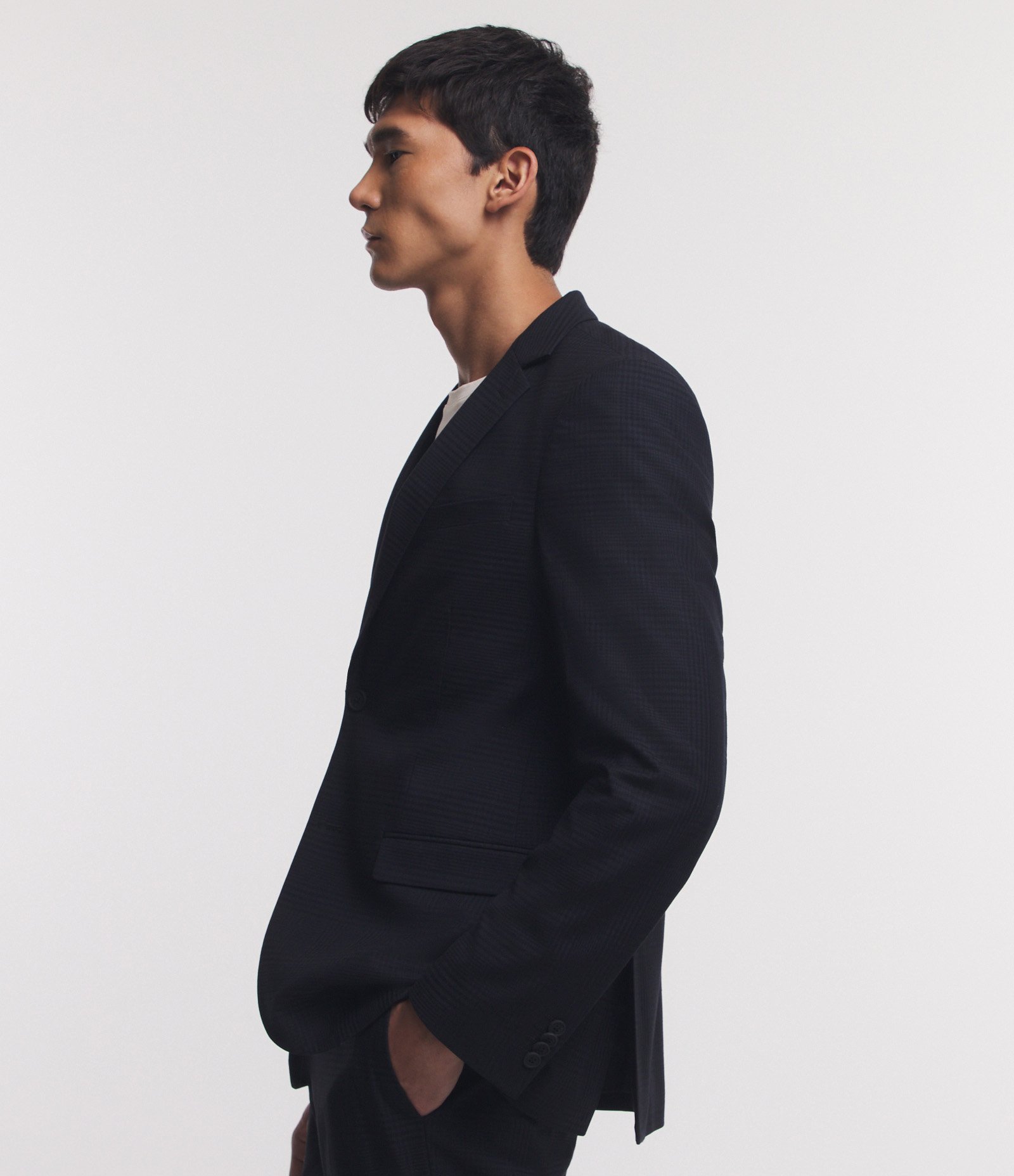 Paletó em Microfibra Xadrez com Lapelas Preto 5