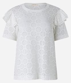 Blusa em Meia Malha com Babado no Ombro e Textura Vazada