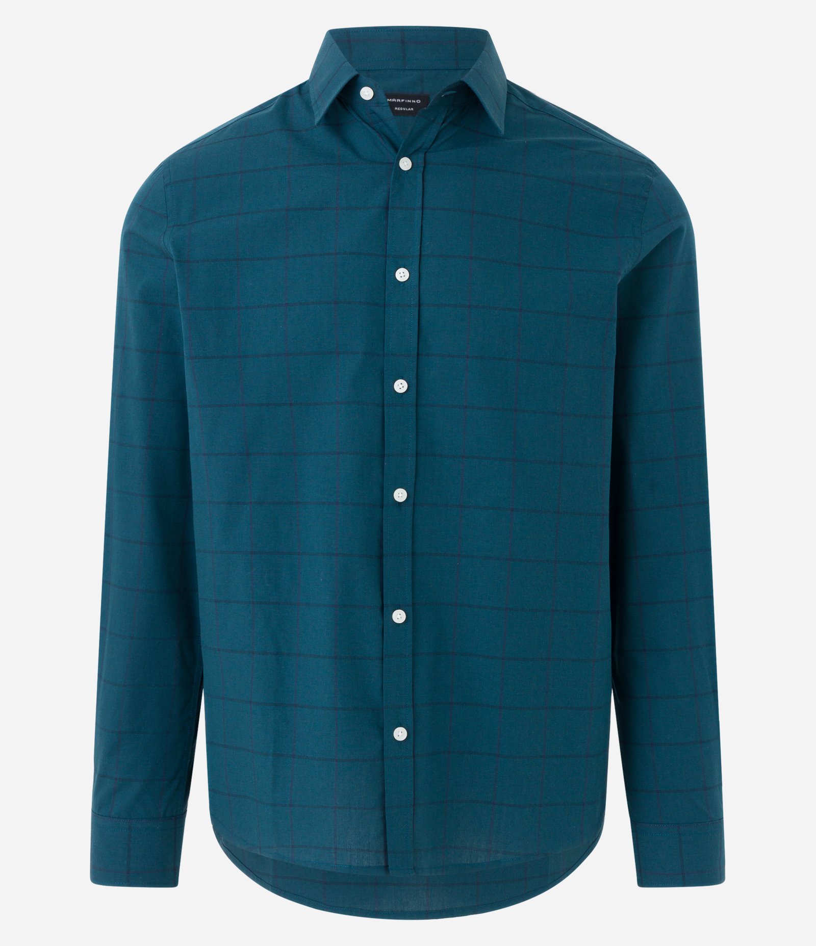 Camisa em Fil a Fil com Estampa Xadrez Grid Azul Petróleo 4