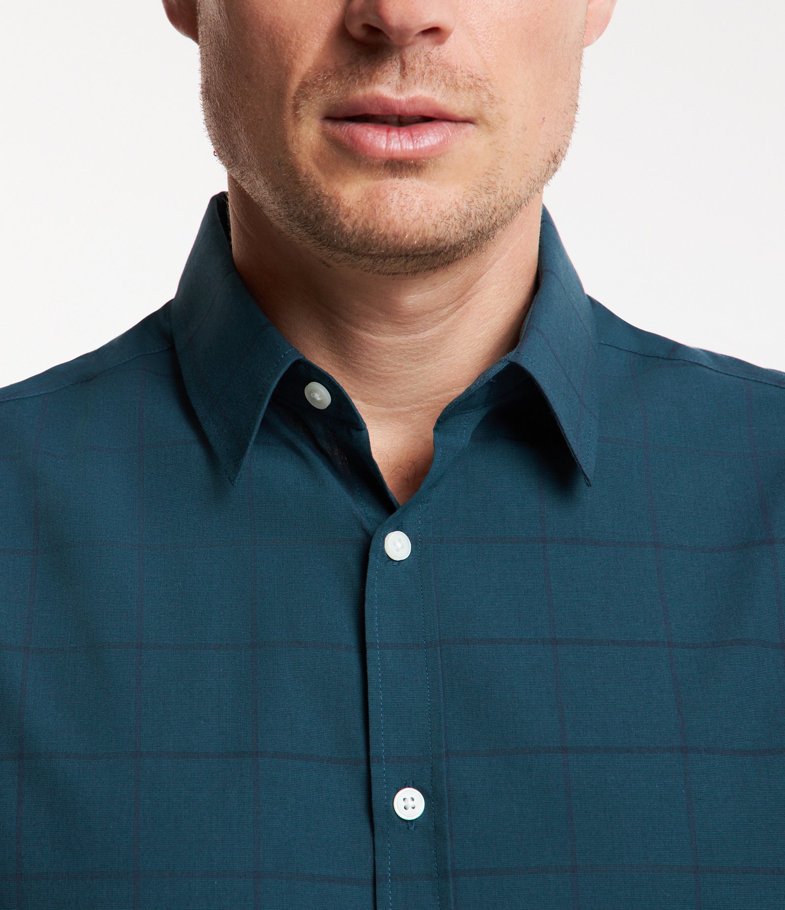 Camisa em Fil a Fil com Estampa Xadrez Grid Azul Petróleo 3