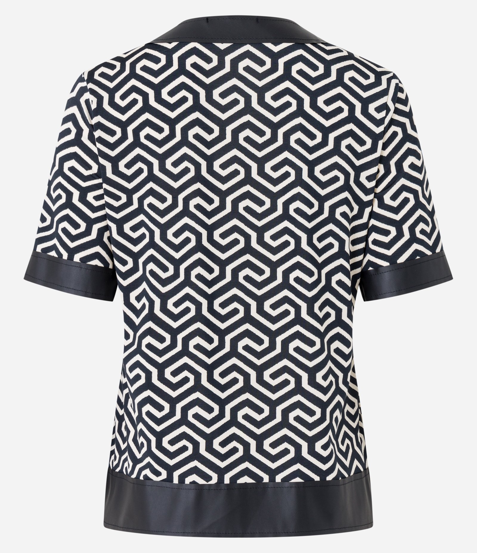 Blusa em Jersey com Detalhe em PU e Estampa Geométrica Preto/ Branco 7