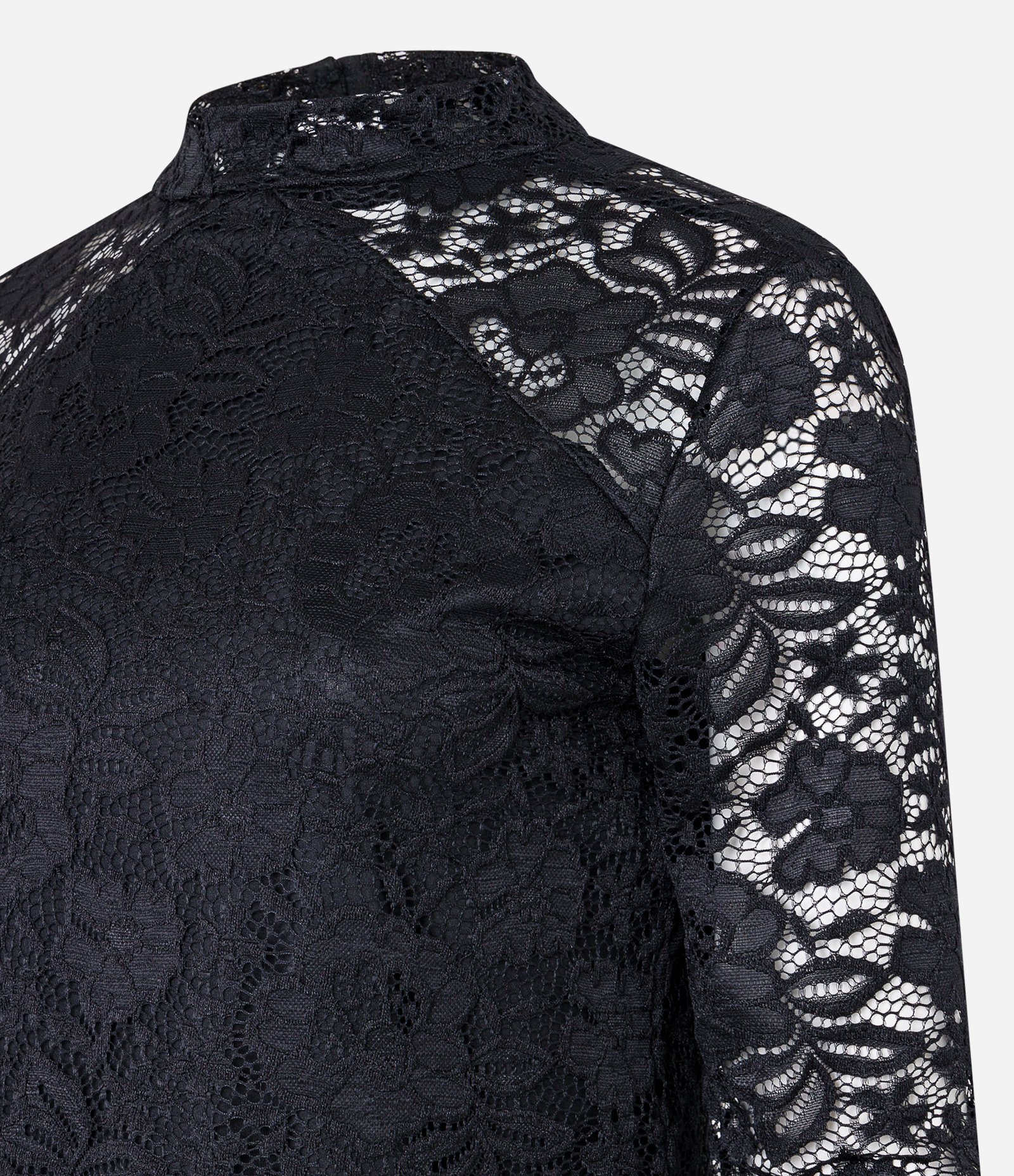 Blusa em Renda com Golinha e Transparência nas Mangas Preto 7