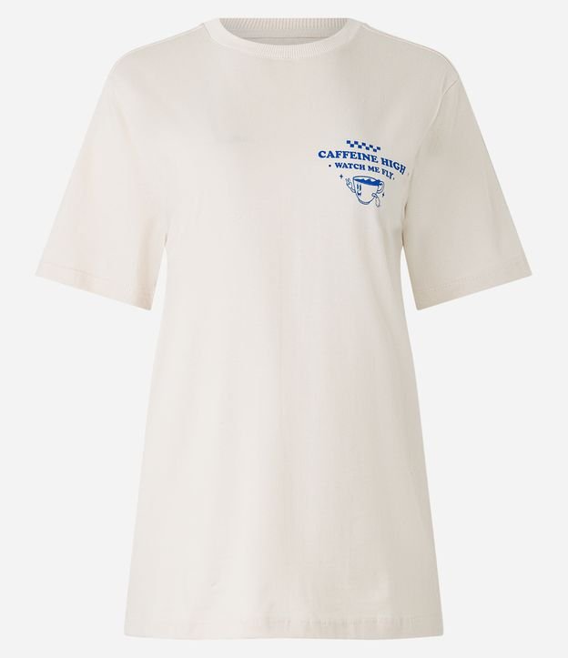 Camiseta Alongada em Meia Malha com Estampa Xícara de Café Frente e Costas Off White 6